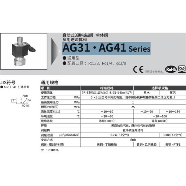 CKD喜開理多種流體直動(dòng)式2通電磁集成閥AG31-03-1-AC100V