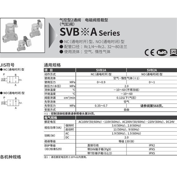CKD喜開理氣控型2通閥（氣缸閥）SVB2A-20A-02CS-AC100V