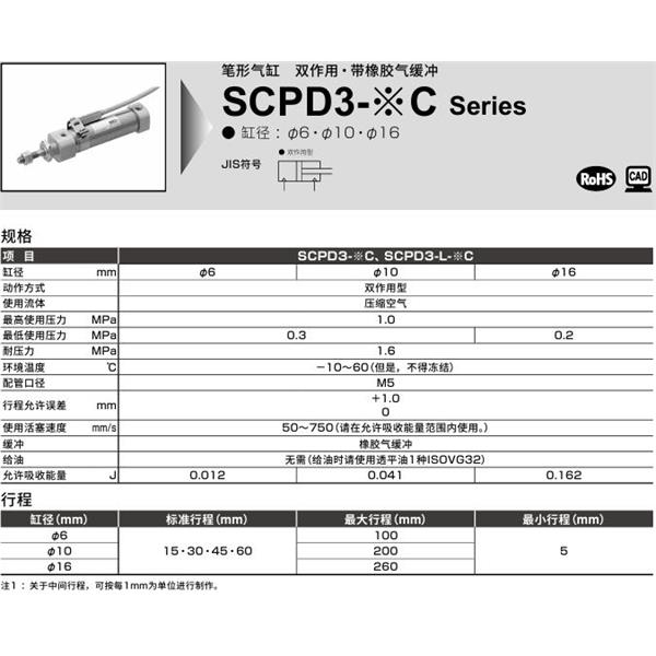CKD喜開理筆形氣缸SCPD3-L-FA-10C-15-T0H-R-I