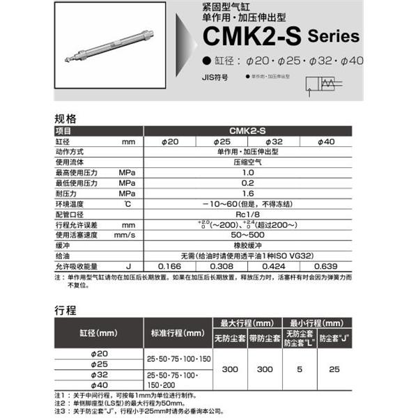 CKD喜開理緊固型氣缸CMK2-S-00-20-50-JI