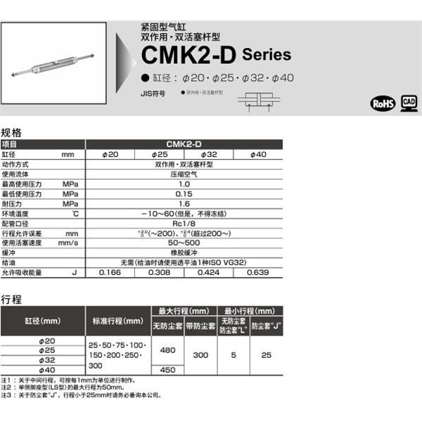 CKD喜開理緊固型氣缸CMK2-D-FA-32-100-JI