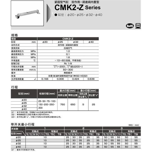 CKD喜開理緊固型氣缸CMK2-Z-LB-40-100-JI