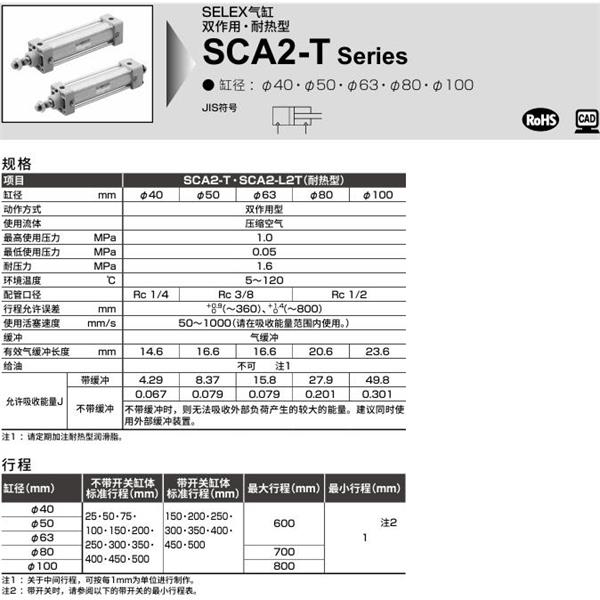 CKD喜開理SELEX氣缸SCA2-T-TD-100B-100-SI