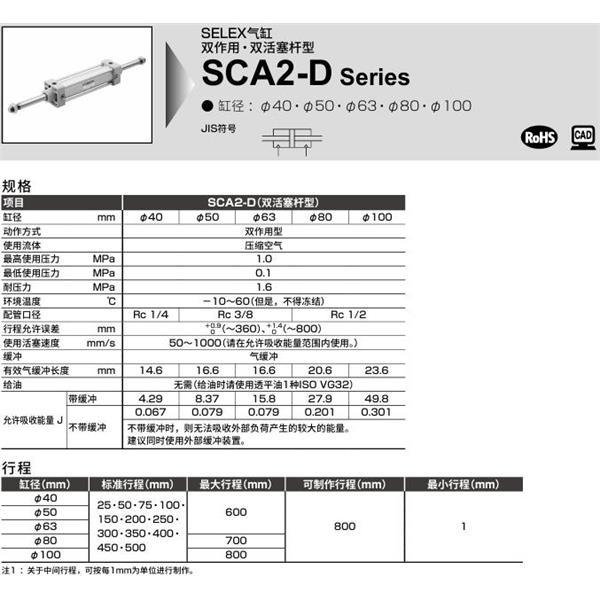 CKD喜開理SELEX氣缸SCA2-D-TE-100B-100-SI