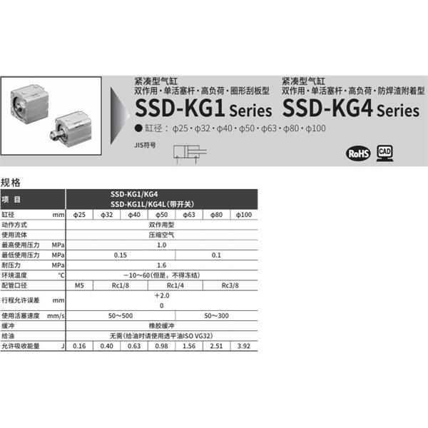 CKD喜開(kāi)理超級(jí)緊湊型氣缸SSD-KG4-50-10-N-LB-I