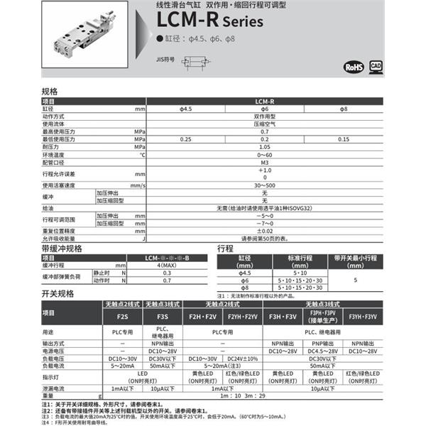 CKD喜開理線性滑臺氣缸LCM-R-8-15-R-J2