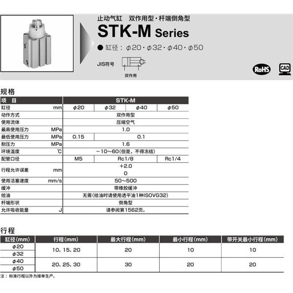 CKD喜開理止動氣缸STK-M-50-30-T0H-R-N11