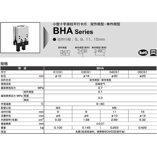 CKD喜開理小型十字滾柱平行卡爪BHG-03CS1-Y2