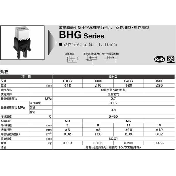 CKD喜開理小型十字滾柱平行卡爪BHG-03CS1-Y2